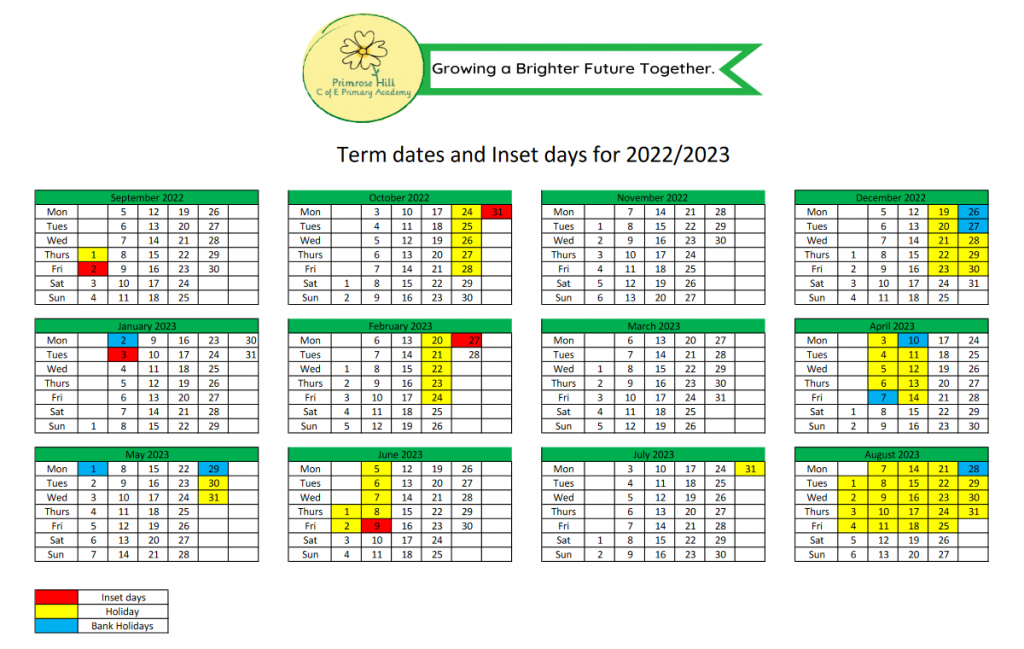 Term Dates And School Day Primrose Hill C Of E Primary Academy